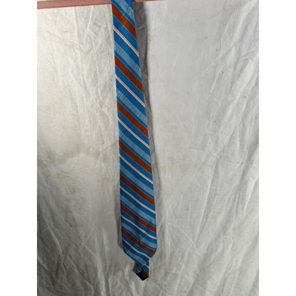 Andhurst Vintage Mens Necktie Blue Orange Striped 100% Dacron Polyester Tie